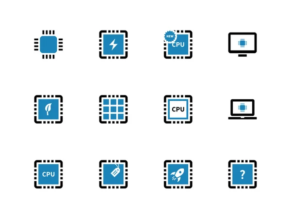 Computer microchip CPU duotone icons on white background. — Stock Vector