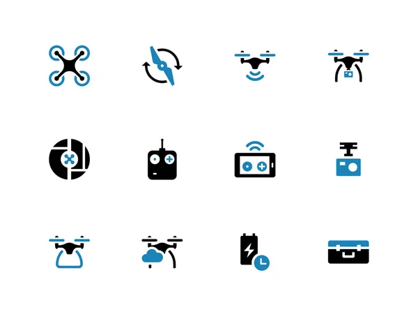 Drone con cámara duotone iconos sobre fondo blanco . — Vector de stock