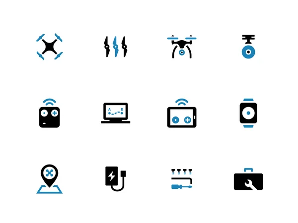 Quadcopter dubbelverkande ikoner på vit bakgrund. — Stock vektor