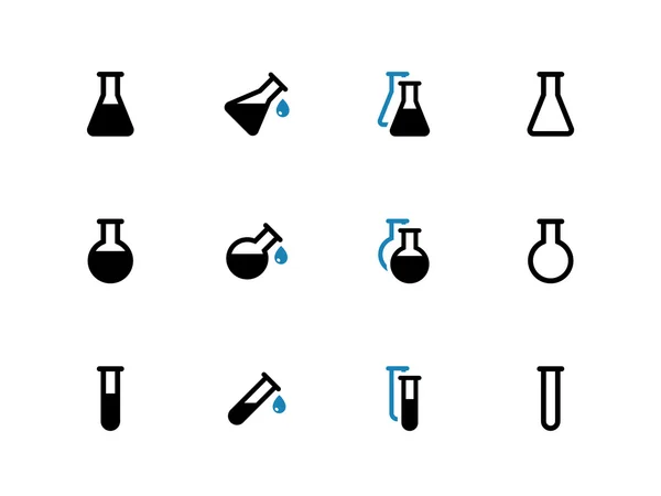 Icone in vetro duotone da laboratorio su sfondo bianco . — Vettoriale Stock