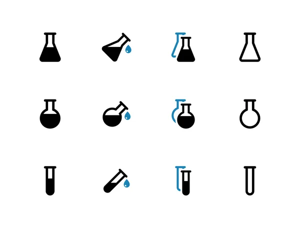 Laboratorium glas duotoon pictogrammen op witte achtergrond. — Stockvector