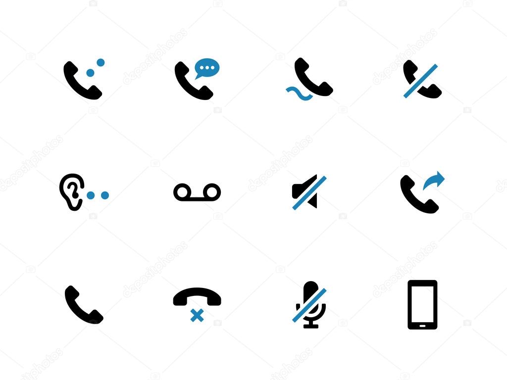 Mobile phone handset duotone icons on white background.