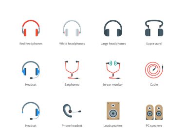 Headphones color icons on white background clipart