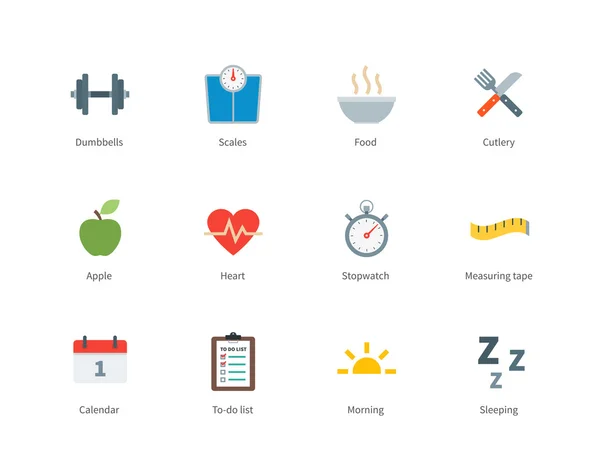 Фітнес і спортивні кольорові іконки на білому тлі . — стоковий вектор