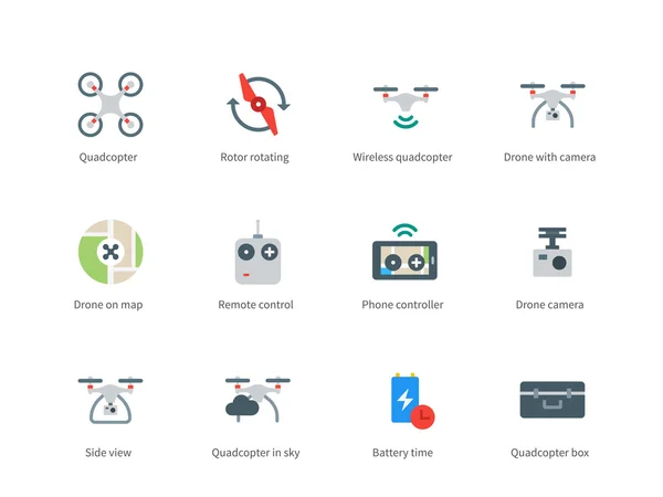 Беспилотник с иконками цвета камеры на белом фоне . — стоковый вектор