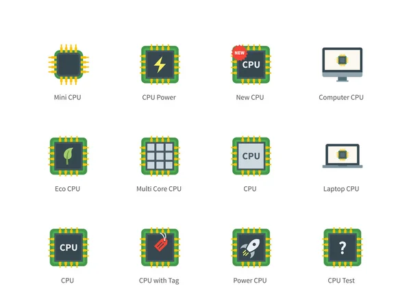 Icone a colori Cpu su sfondo bianco — Vettoriale Stock