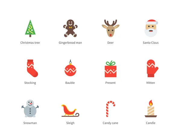 Karácsonyi és újévi színes ikonok, fehér háttér. — Stock Vector