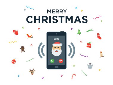 Noel Baba Noel telefon görüşmesi tebrik kartı ve mutlu yeni yıl yazı ile