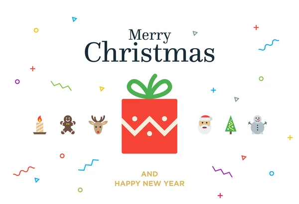Presente de Natal com bola vermelha, árvore, boneco de neve, veado e Papai Noel isolado no fundo branco — Vetor de Stock
