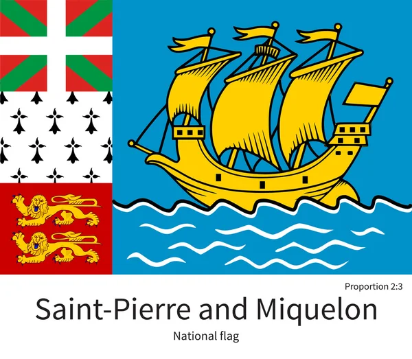 National flag of Saint-Pierre and Miquelon with correct proportions, element, colors — Stock Vector