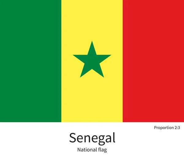 Bandera nacional de Senegal con proporciones correctas, elemento, colores — Archivo Imágenes Vectoriales