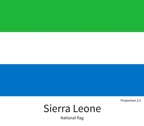 Bandera nacional de Sierra Leona con proporciones correctas, elemento, colores — Vector de stock