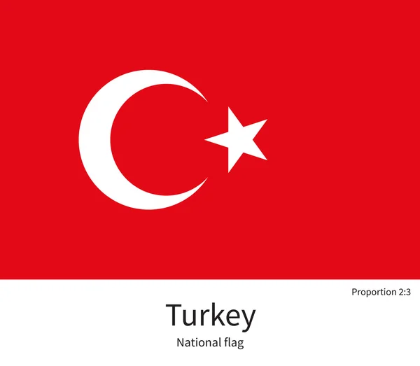 National flag of Turkey with correct proportions, element, colors — 스톡 벡터