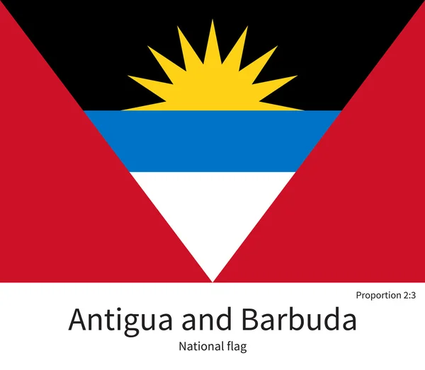 Bandiera nazionale di Antigua e Barbuda con proporzioni corrette, elemento, colori — Vettoriale Stock