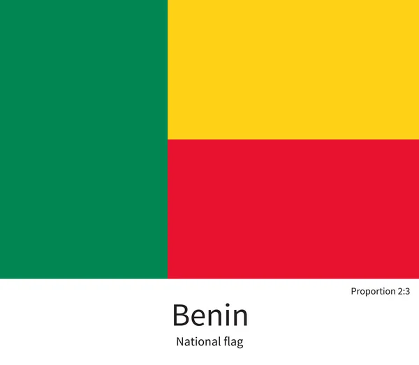 Bandera nacional de Benin con proporciones correctas, elemento, colores — Archivo Imágenes Vectoriales