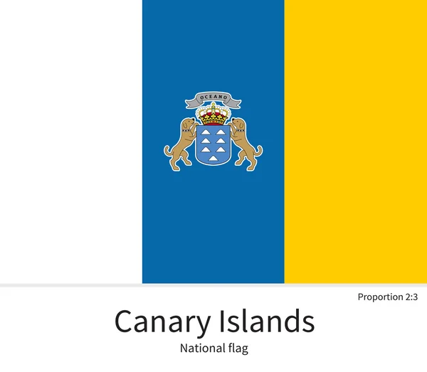 National flag of Canary Islands with correct proportions, element, colors — ストックベクタ