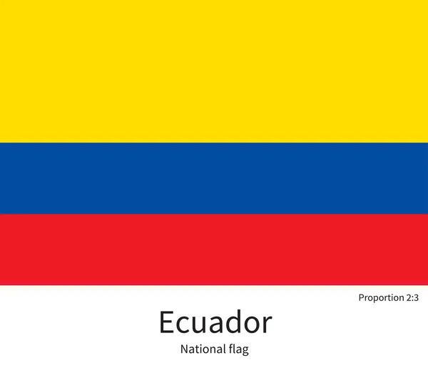 National flag of Ecuador with correct proportions, element, colors — Stock Vector