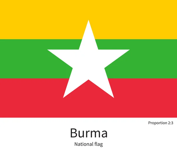 National flag of Burma with correct proportions, element, colors — Stockvector