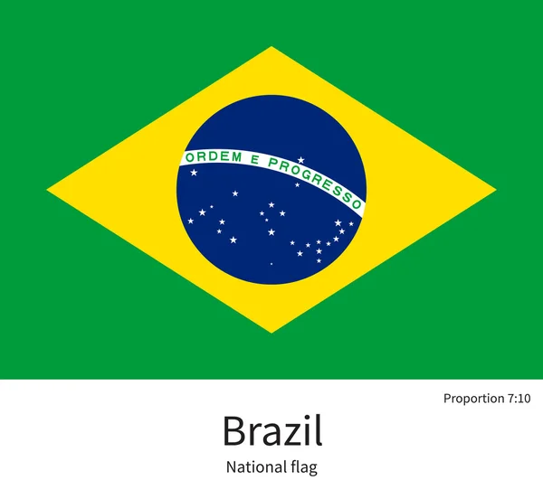National flag of Brazil with correct proportions, element, colors — 스톡 벡터