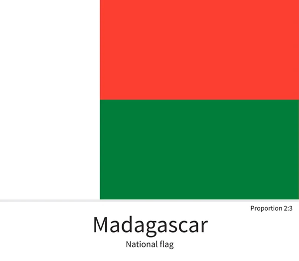 National flag of Madagascar with correct proportions, element, colors — Stok Vektör