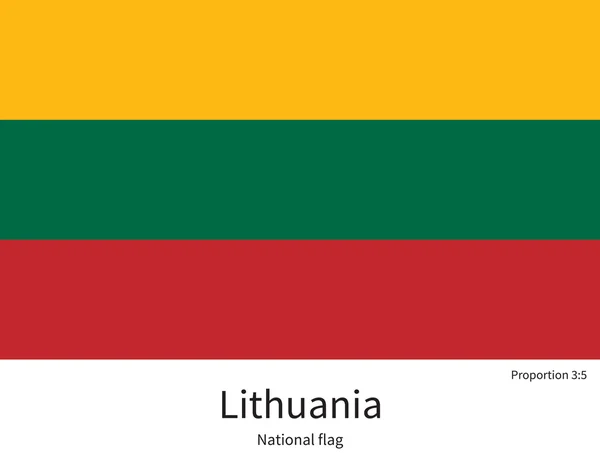 National flag of Lithuania with correct proportions, element, colors — Stok Vektör