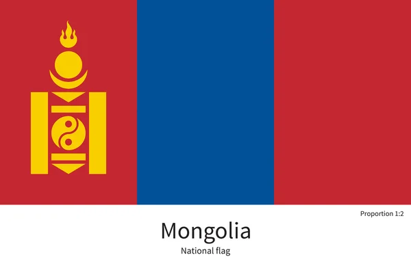 National flag of Mongolia with correct proportions, element, colors — Stock Vector