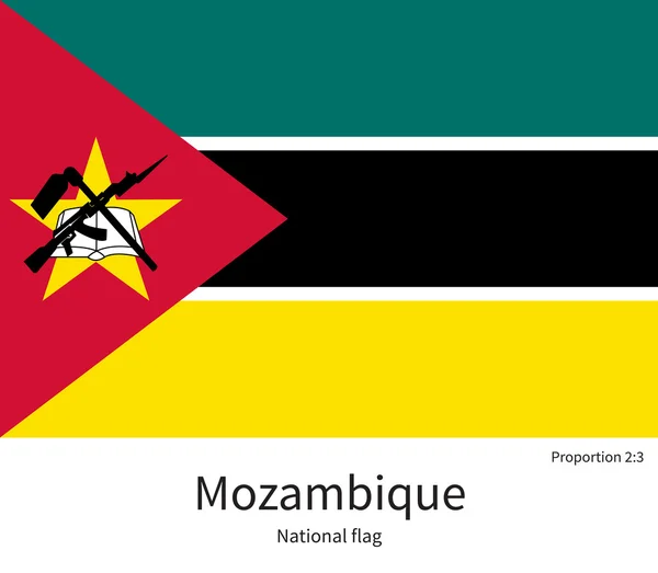 National flag of Mozambique with correct proportions, element, colors — Stock vektor