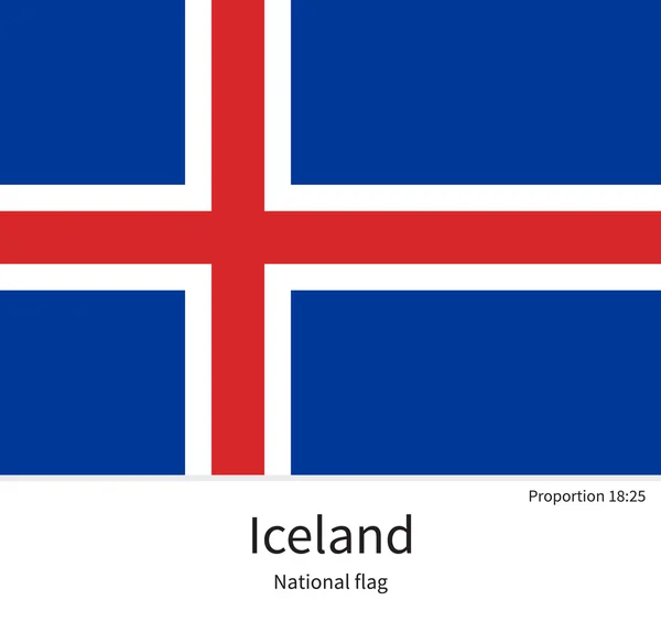 National flag of Iceland with correct proportions, element, colors — Stock Vector