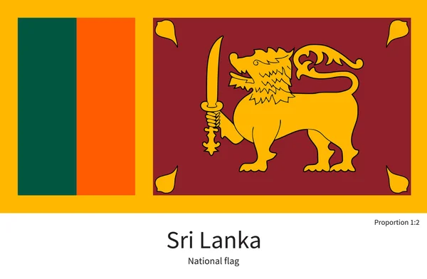 National flag of Sri Lanka with correct proportions, element, colors — Stock Vector
