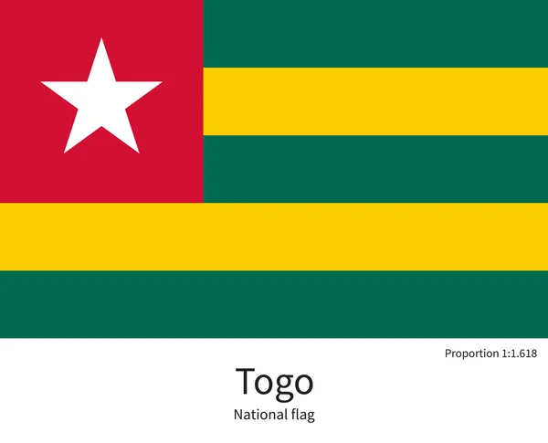 Bandiera nazionale del Togo con proporzioni corrette, elemento, colori — Vettoriale Stock
