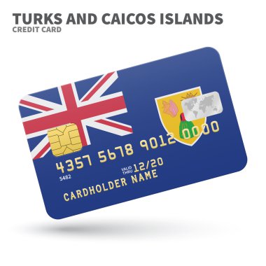 Credit card with Turks and Caicos Islands flag background for bank, presentations, business. Isolated on white