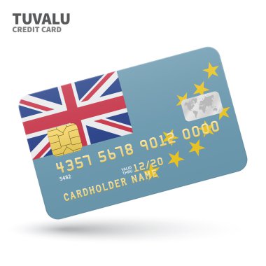 Credit card with Tuvalu flag background for bank, presentations and business. Isolated on white