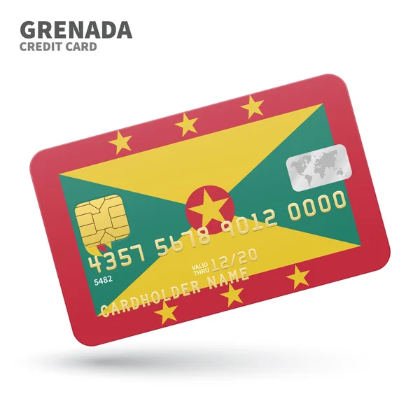 Tarjeta de crédito con fondo de bandera de Granada para banco, presentaciones y negocios. Aislado sobre blanco — Archivo Imágenes Vectoriales