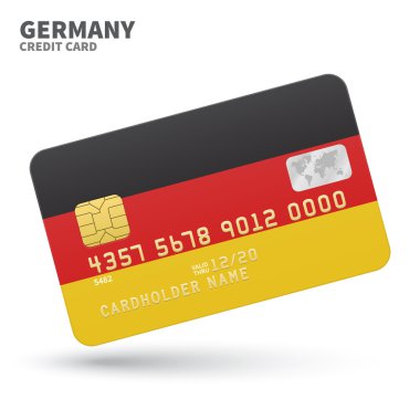 Credit card with Germany flag background for bank, presentations and business. Isolated on white