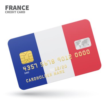 Credit card with France flag background for bank, presentations and business. Isolated on white