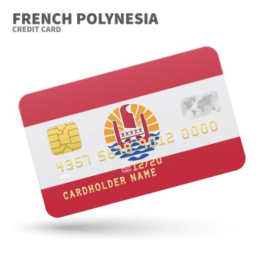 Credit card with French Polynesia flag background for bank, presentations and business. Isolated on white clipart