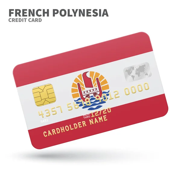 Carta di credito con bandiera della Polinesia francese sfondo per banca, presentazioni e affari. Isolato su bianco — Vettoriale Stock