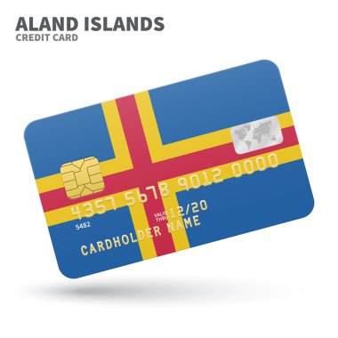 Credit card with Aland Islands flag background for bank, presentations and business. Isolated on white
