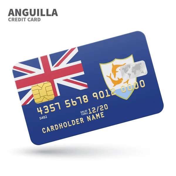 Credit card with Anguilla flag background for bank, presentations and business. Isolated on white — Stok Vektör