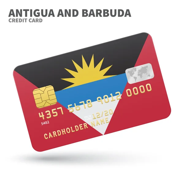 Credit card with Antigua and Barbuda flag background for bank, presentations, business. Isolated on white — Stockvector