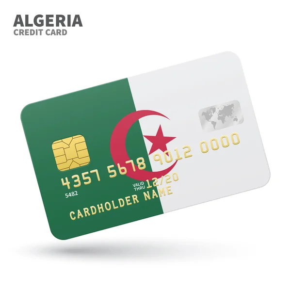 Kreditkarte mit algerischem flaggenhintergrund für bank, präsentationen und business. isoliert auf weiß — Stockvektor