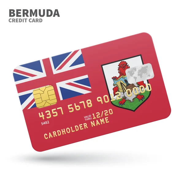 Credit card with Bermuda flag background for bank, presentations and business. Isolated on white