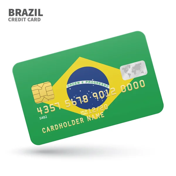 Carte de crédit avec fond drapeau brésilien pour la banque, les présentations et les affaires. Isolé sur blanc — Image vectorielle