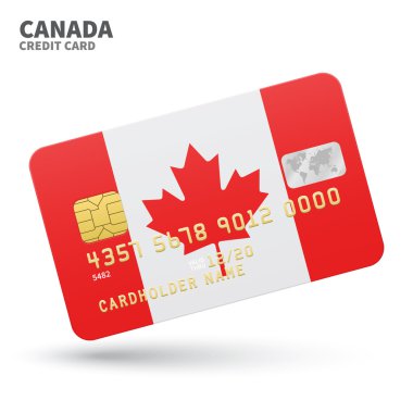 Credit card with Canada flag background for bank, presentations and business. Isolated on white