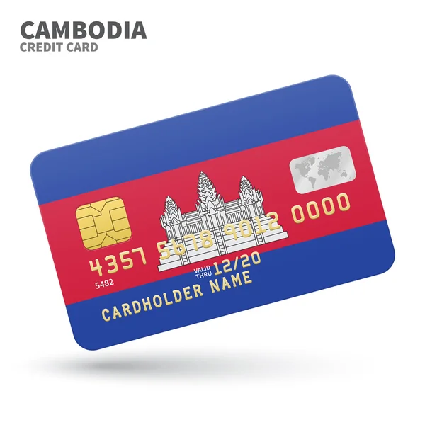 Credit card with Cambodia flag background for bank, presentations and business. Isolated on white — Stockový vektor
