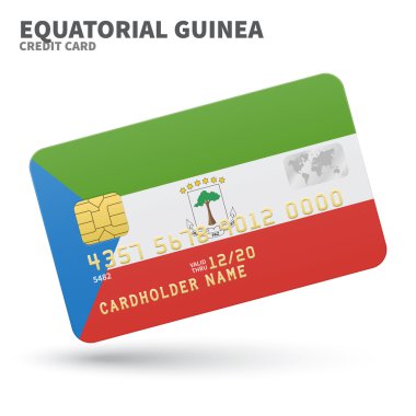 Credit card with Equatorial Guinea flag background for bank, presentations and business. Isolated on white