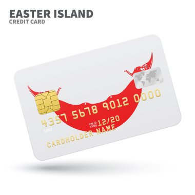 Credit card with Easter Island flag background for bank, presentations and business. Isolated on white