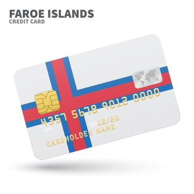 Credit card with Faroe Islands flag background for bank, presentations and business. Isolated on white