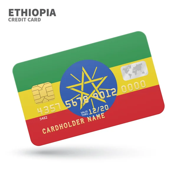 Carta di credito con bandiera etiope sfondo per banca, presentazioni e affari. Isolato su bianco — Vettoriale Stock