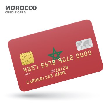 Credit card with Morocco flag background for bank, presentations and business. Isolated on white